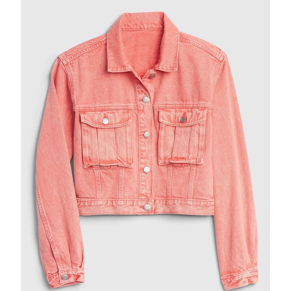GAP sz S Oversized Pink Washed Denim Jean Jacket Baggy Streetwear Heavy Staple - Picture 3 of 8